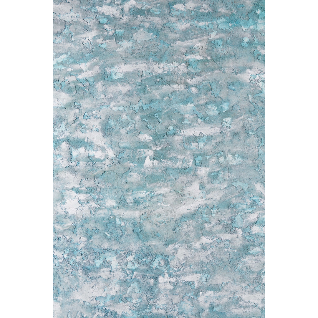 Fondo azul turquesa texturizado con zonas claras y grises en acabado mate mineral