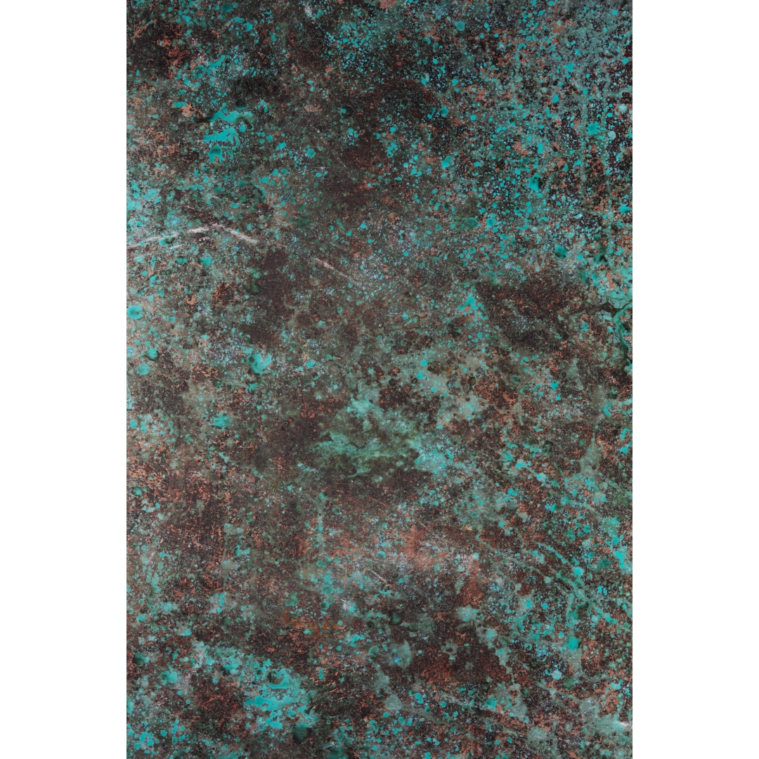 Fondo efecto pátina con mezcla de turquesa, óxido y textura mineral envejecida