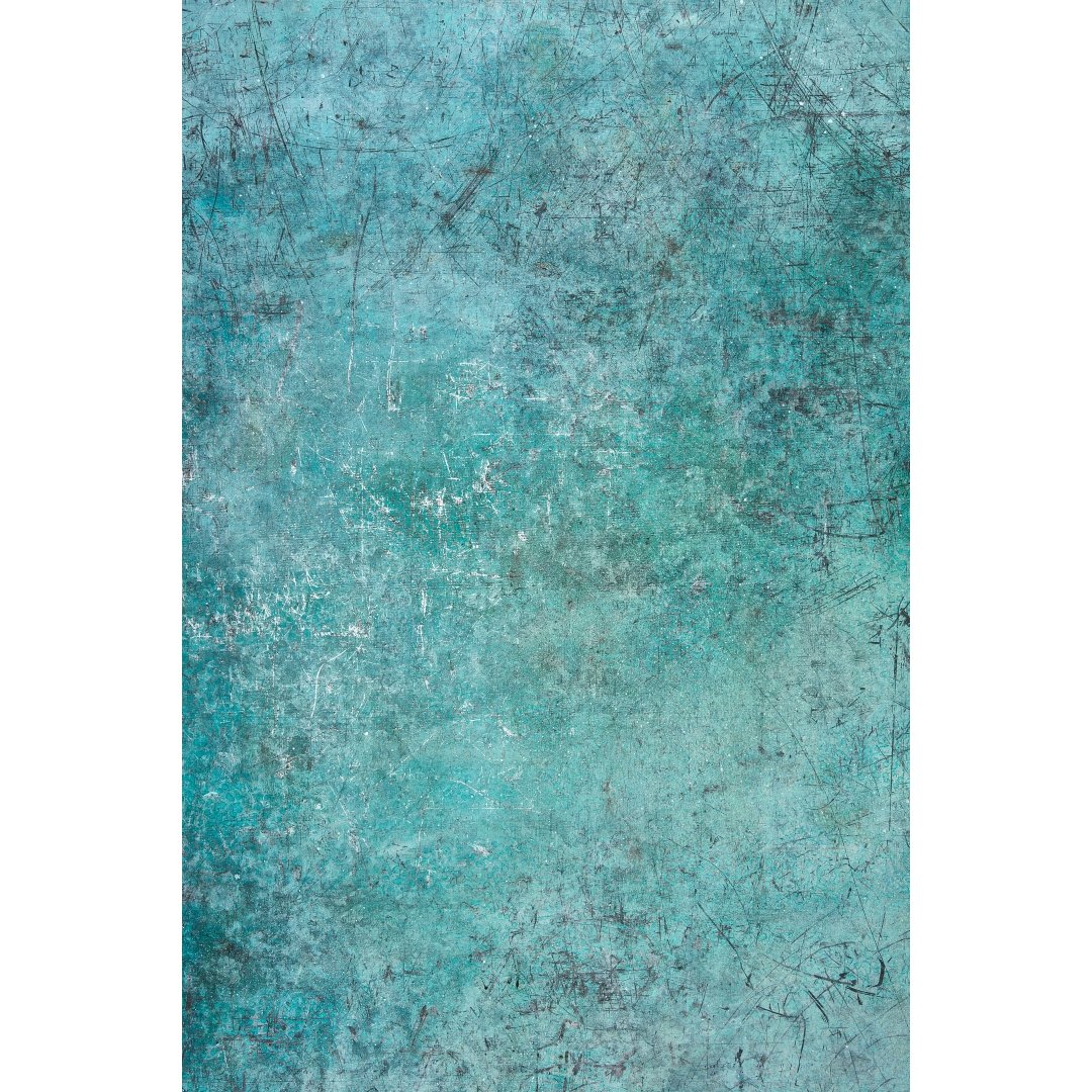 Fondo turquesa envejecido con arañazos, marcas finas y textura desgastada en acabado mate