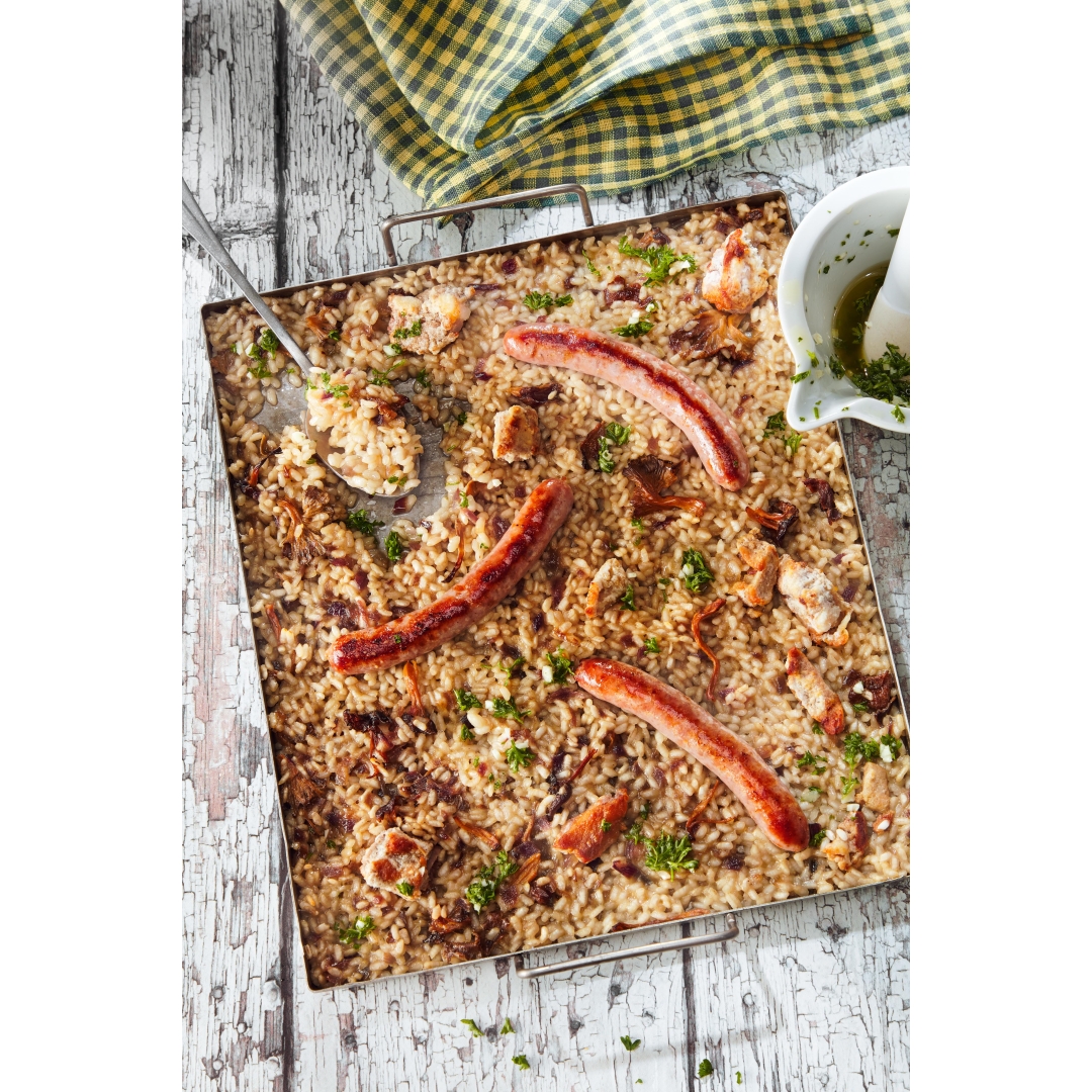 arroz setas y salchichas