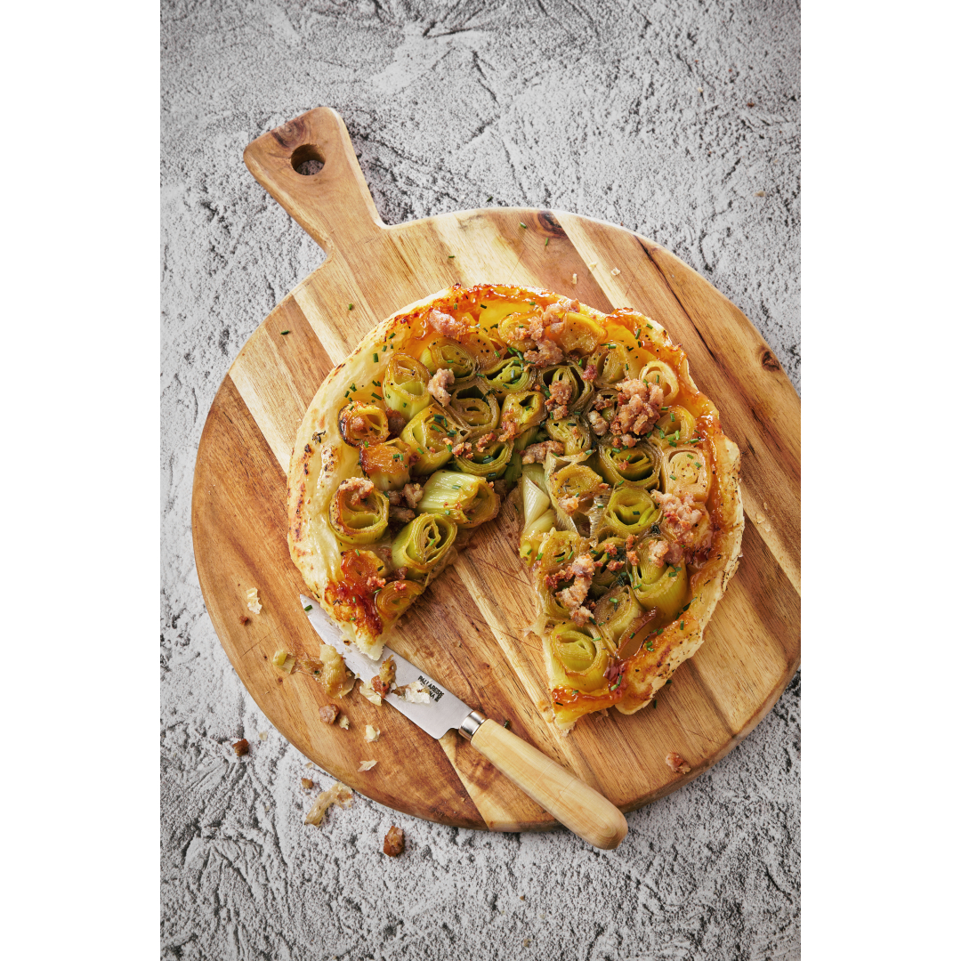 tatin de puerros y butifarra